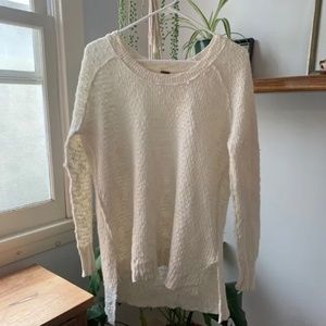 Free People Cream Scoop Neck Wool Blend Textured Knit Sweater